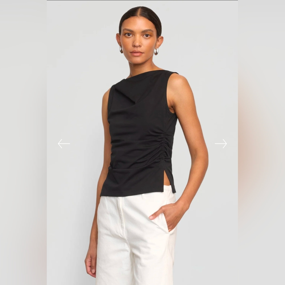 Modern Citizen Josie Shirred-side Cowl-neck Tank Black Large NWT